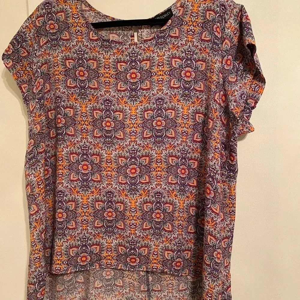 Cynthia Rowley Women’s Paisley Scoop Neck Cap Sleeve Top, Multicolor Size 1X